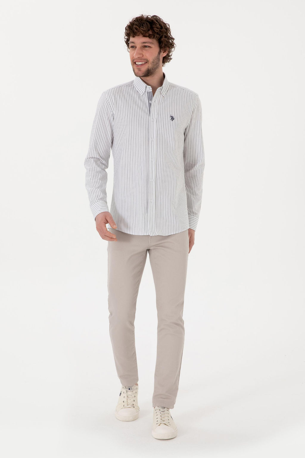 Erkek Gri _izgili Beyaz G_mlek Sepette S_rpriz _ndirim - U.s. polo assn фото 4