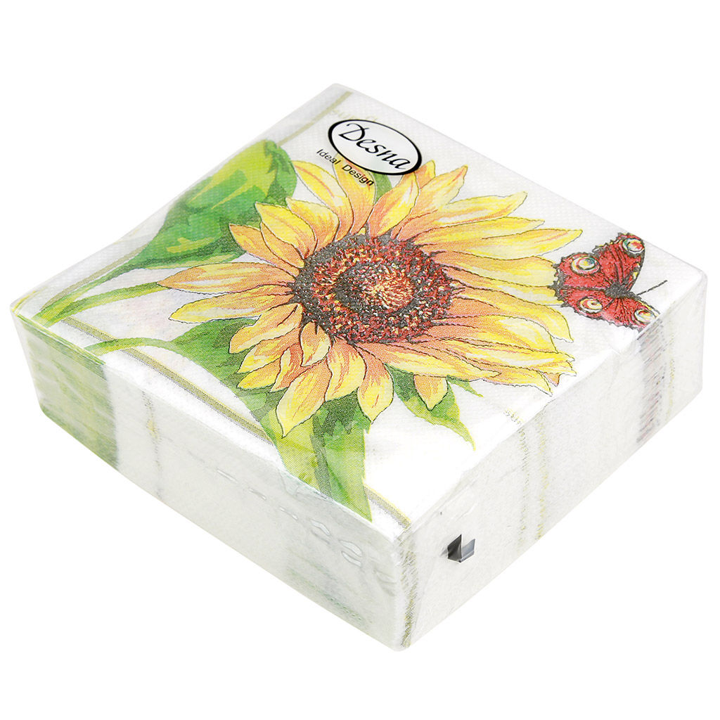 Салфетки бумажные Desna Design 24х24см, 1 слойные, 40 штук в упаковке, 100% целлюлоза, Подсолнух (Россия) - Bouquet фото 3