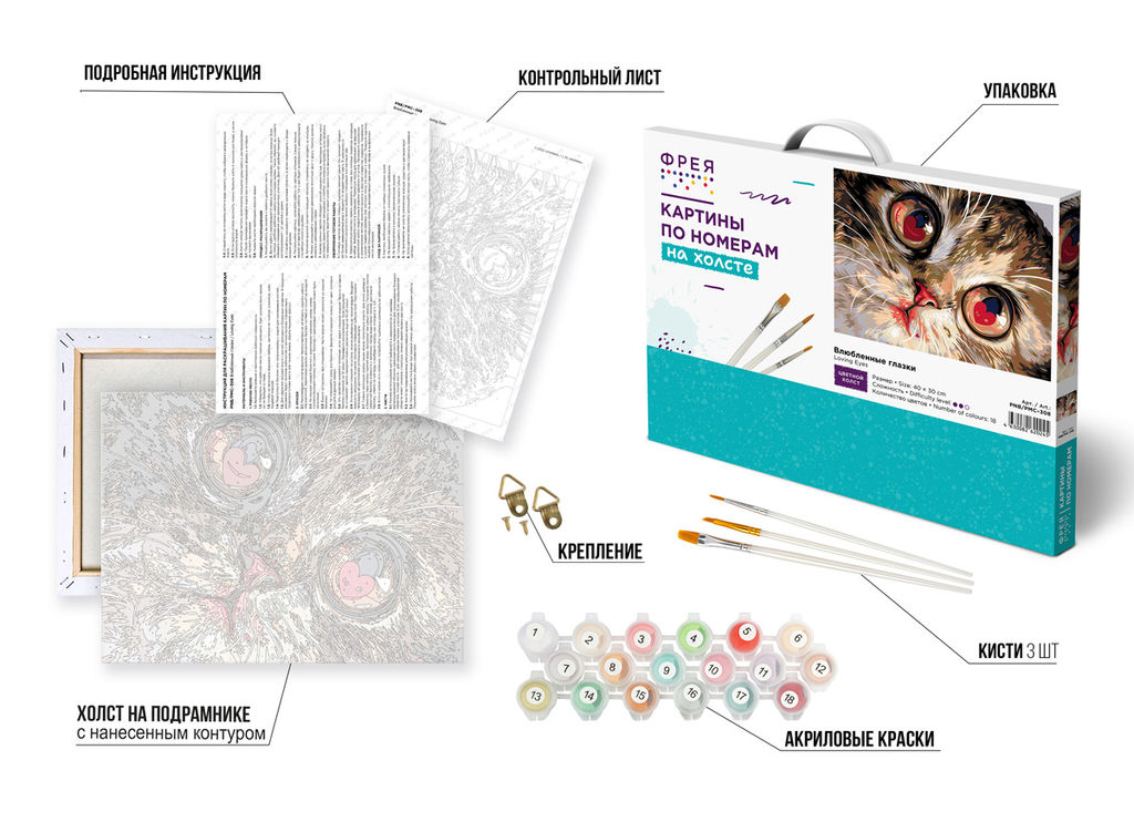 ФРЕЯ PNB/PMC-308 Набор для раскрашивания по номерам ( цветной холст ) 40 х 30 см Влюбленные глазки