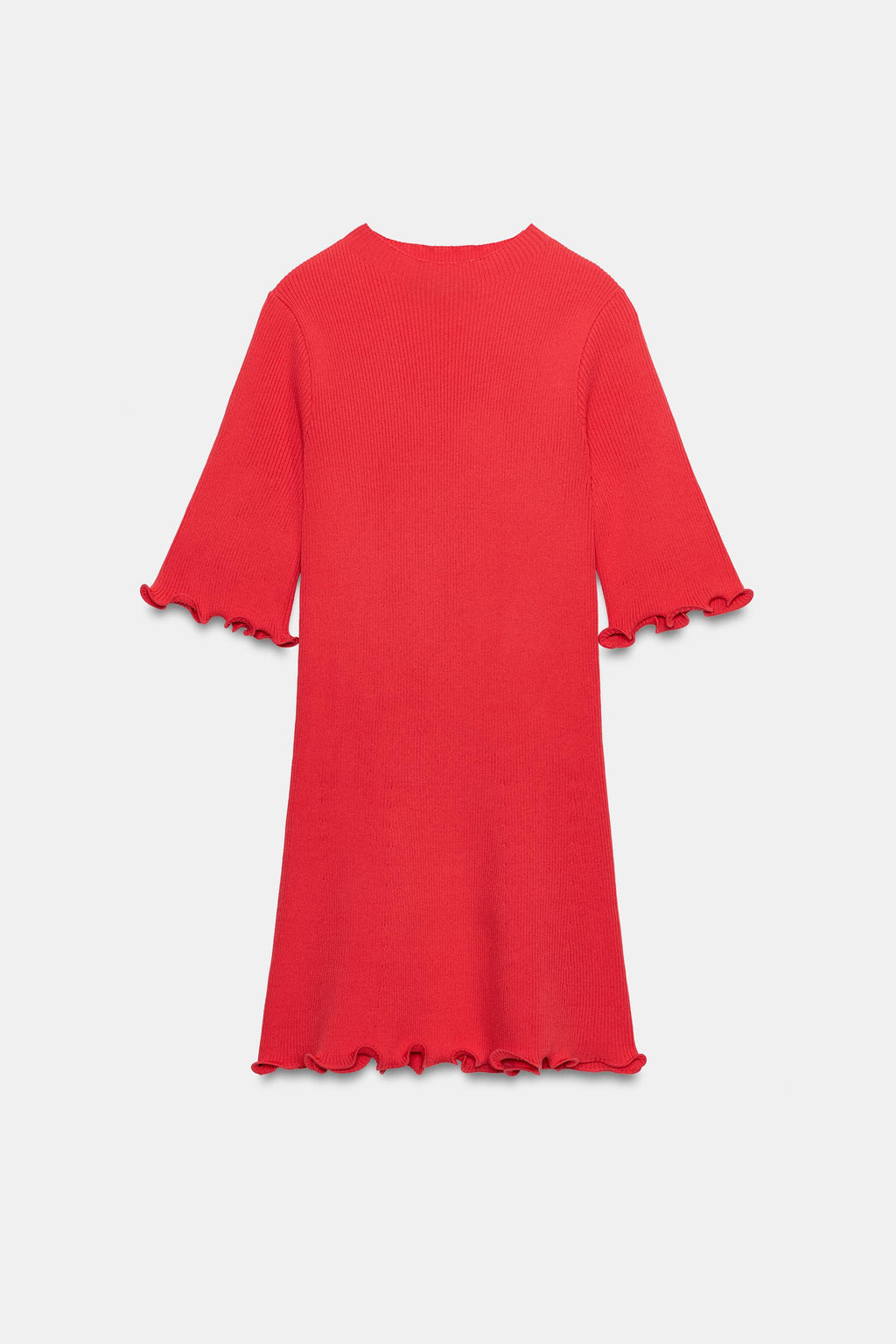 VESTIDO CORTO PUNTO RIB / Coral rojo