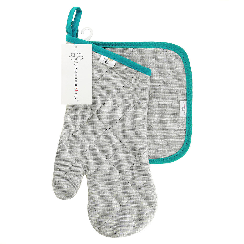Кухонный комплект Лен серый: прихватка-варежка 15х30см + прихватка 20х20см, рогожка 171г/м2, хлопок 100%, наполнитель - ватин 280г/м2, на пластмассовом подвесе, Домашняя мода (Россия)  фото 4