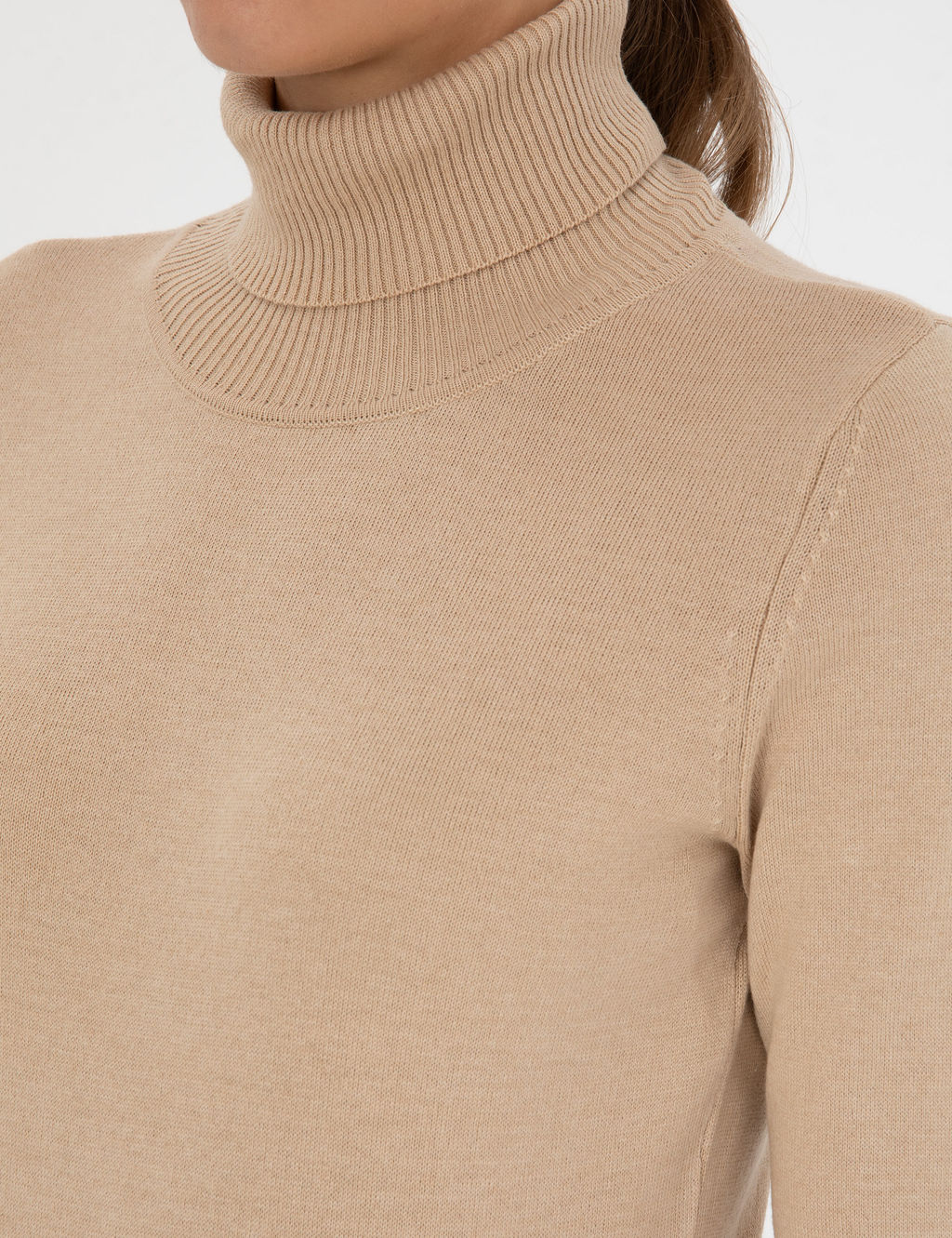 Bej Slim Fit Bal_k__ Yaka Basic Kazak