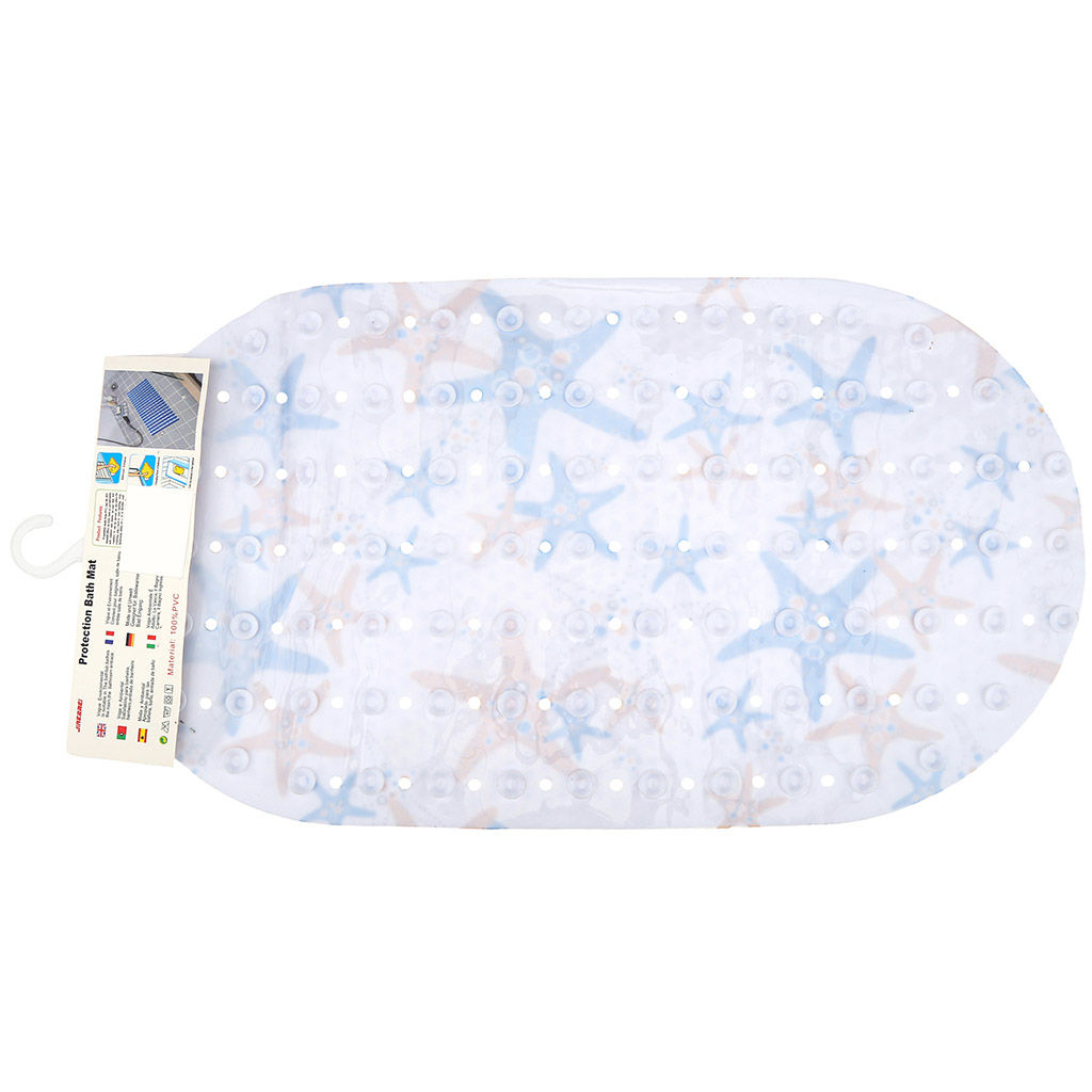 Коврик в ванную "Морские звезды" 37х68см с присосками цветной, овальный (Китай)