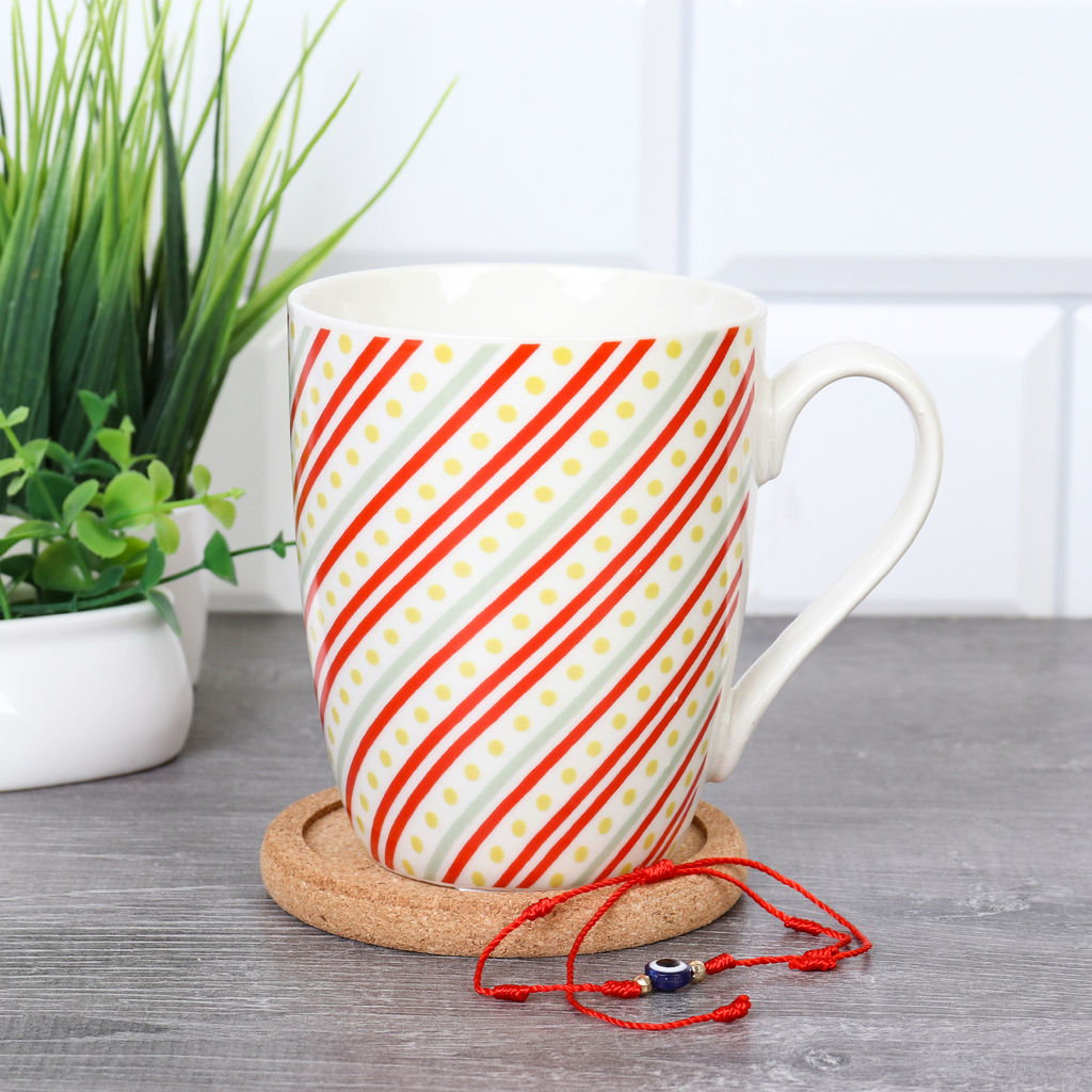 Подарочный набор Кружка 400 мл с подставкой под горячее/ K5098/ Красные полоски/ АКЦИЯ