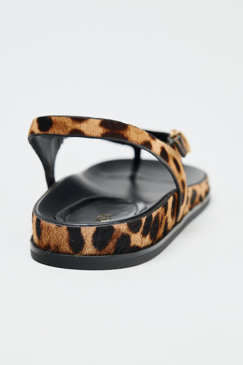 ANIMAL PRINT LEATHER AND SHEEPSKIN SANDALS - Zara фото 6
