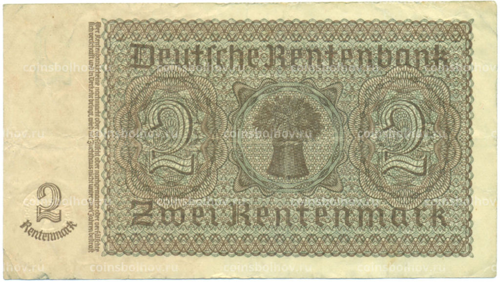 Банкнота 2 рентенмарки 1937 года Германия