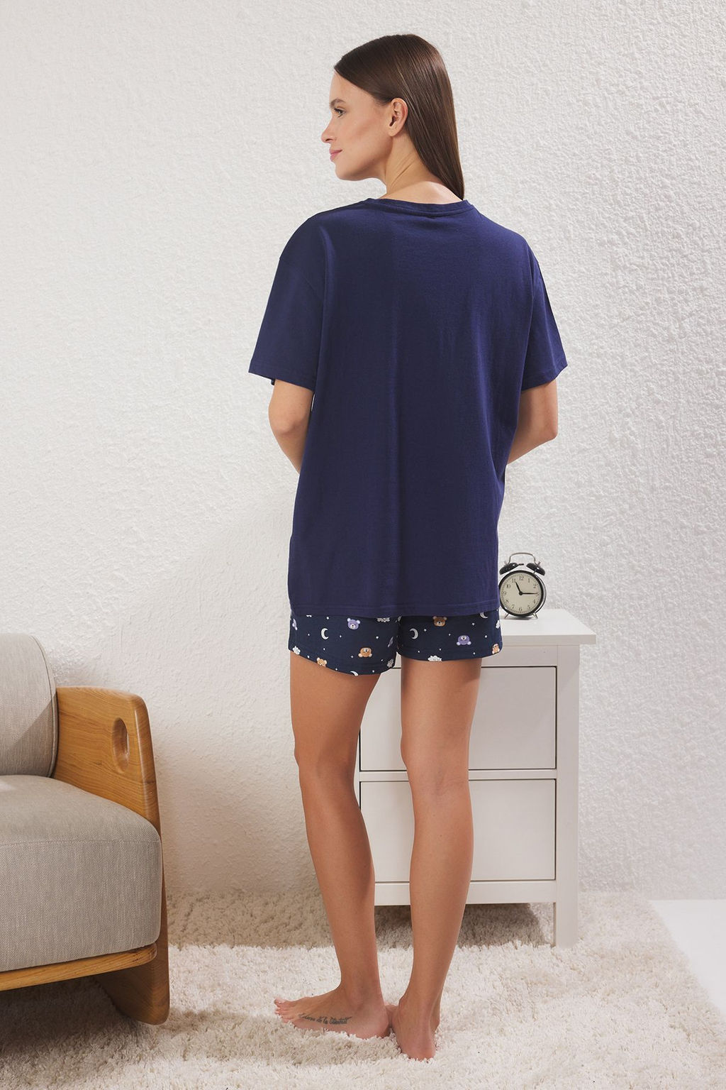 Trendyolmilla Lacivert %100 Pamuklu Ay?c?k ve Galaksi Desenli Uyku Bantl? Sortlu Orme Pijama Tak?m? THMSS25PT00360  фото 4