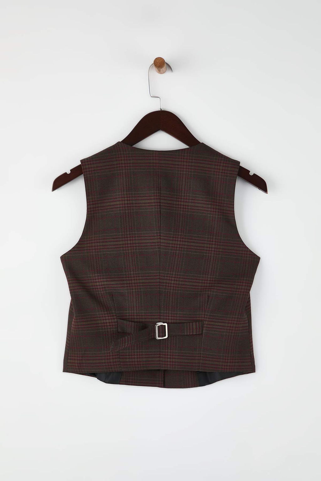 Kahverengi Bordo Ekoseli/Kareli Dokuma Yelek TWOAW26YE00063 - Trendyolmilla фото 6