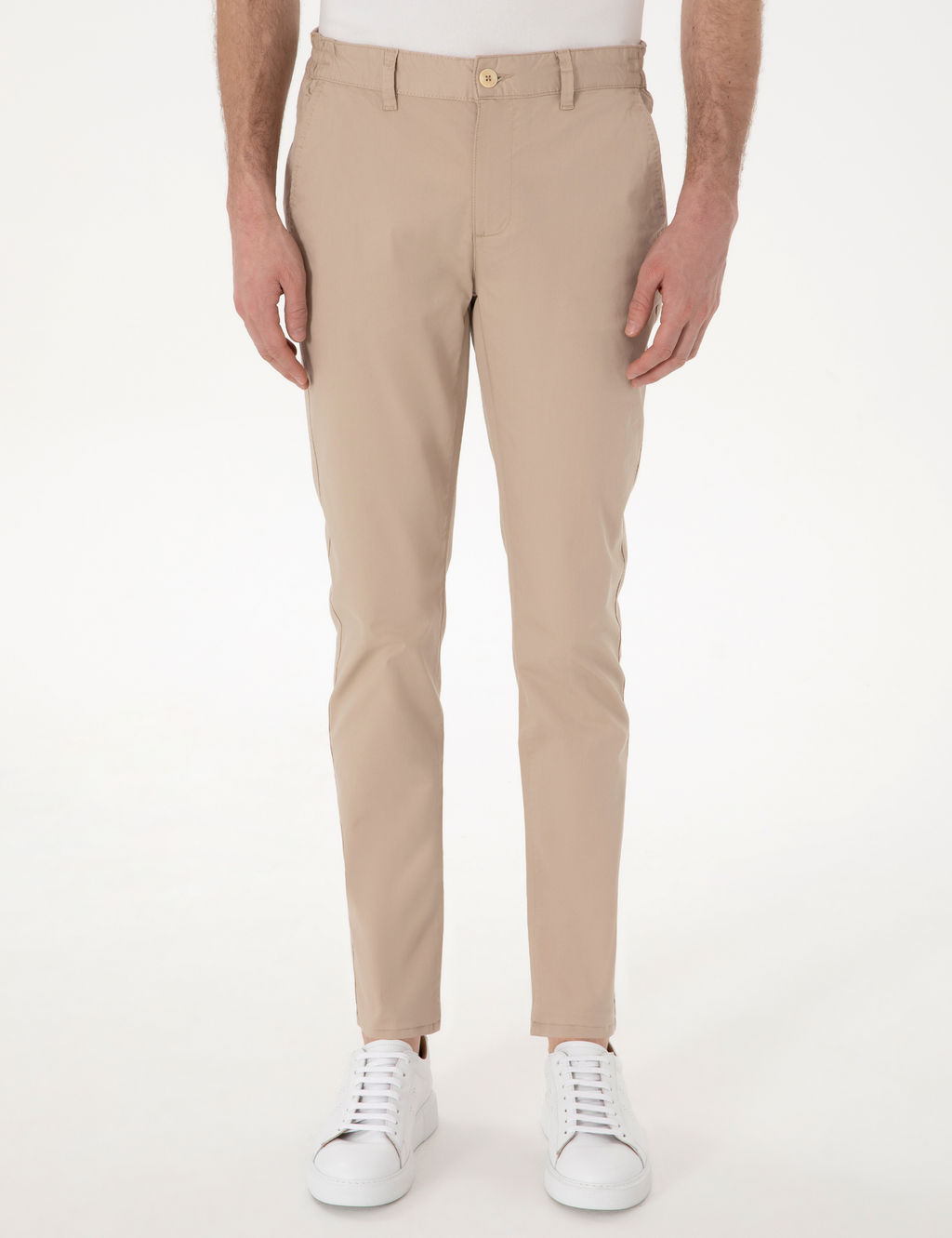 Bej Slim Fit Beli Lastikli Kanvas Pantolon
