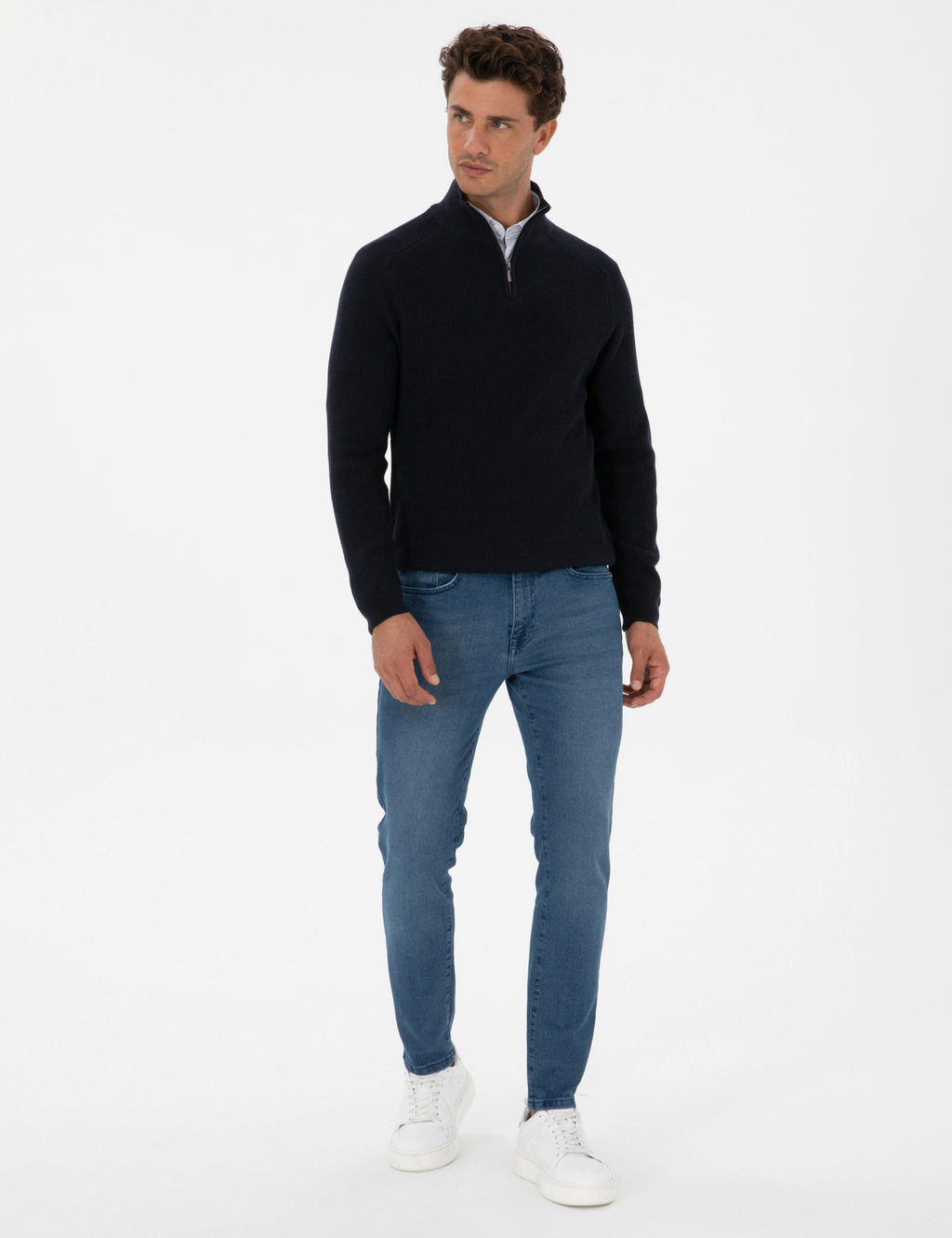 Lacivert Slim Fit Dik Yaka Fermuarl_ Triko Kazak - Pierre cardin фото 4