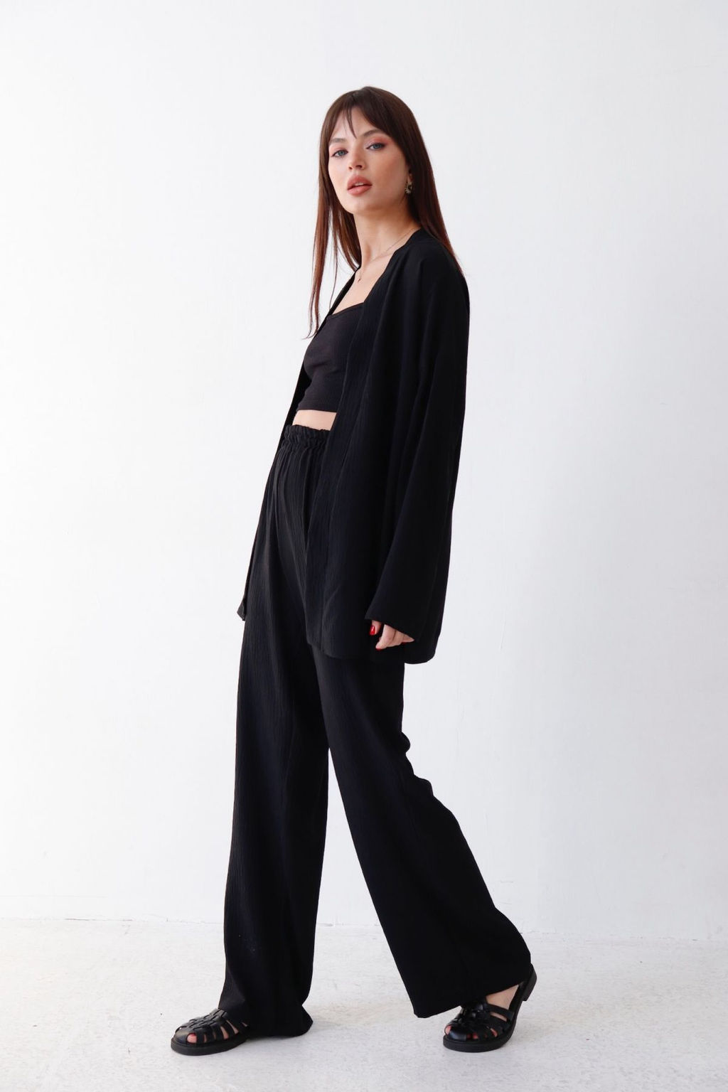 9192 Костюм из кимоно и брюк-палаццо чёрный - Martichelli фото 4