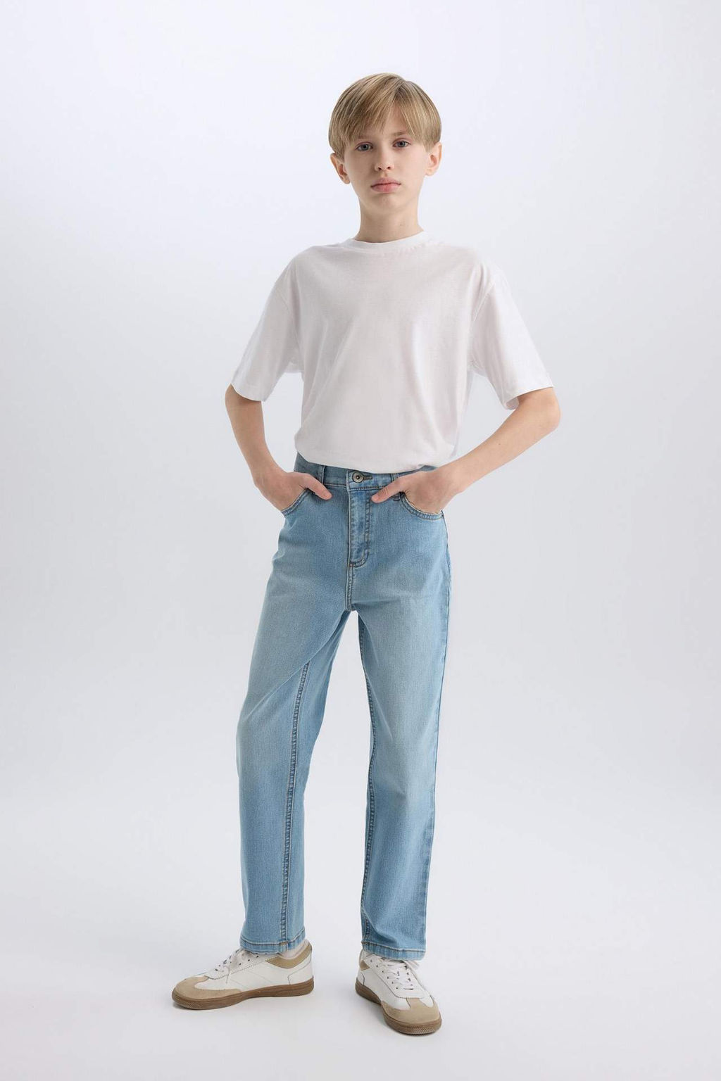 Erkek Cocuk Straight Fit Duz Paca Cepli Gri Jean Pantolon - Defacto фото 2