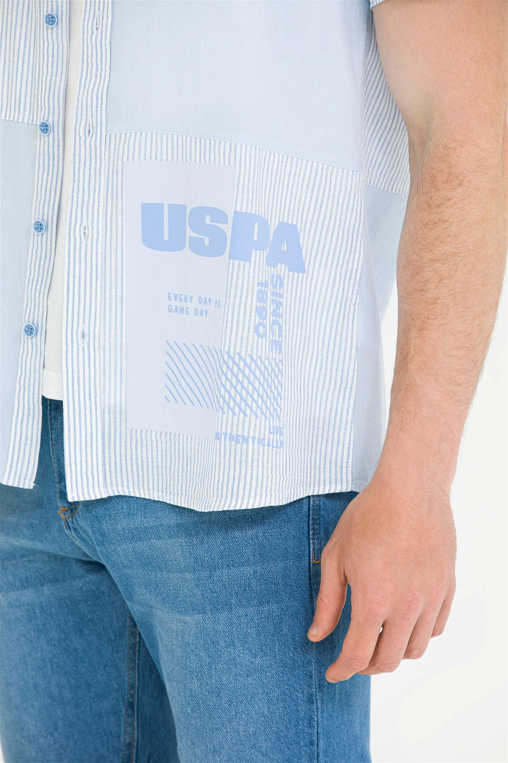 U. S. Polo Assn / Мужская синяя рубашка с коротким рукавом - U.s. polo assn фото 14