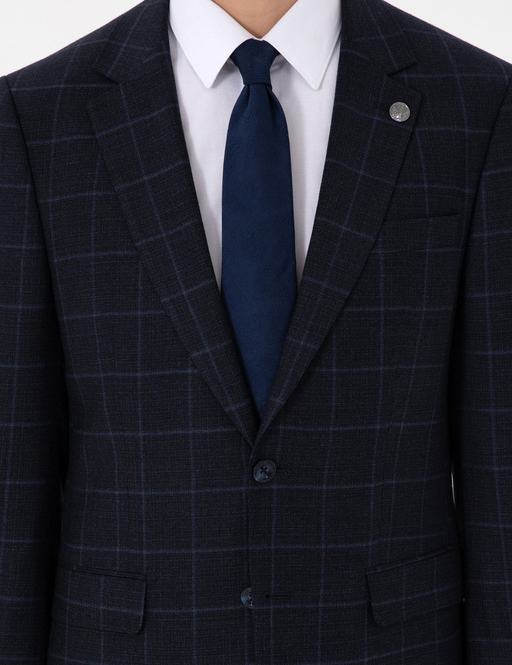 Lacivert Slim Fit Ekose Y_nl_ Tak_m Elbise