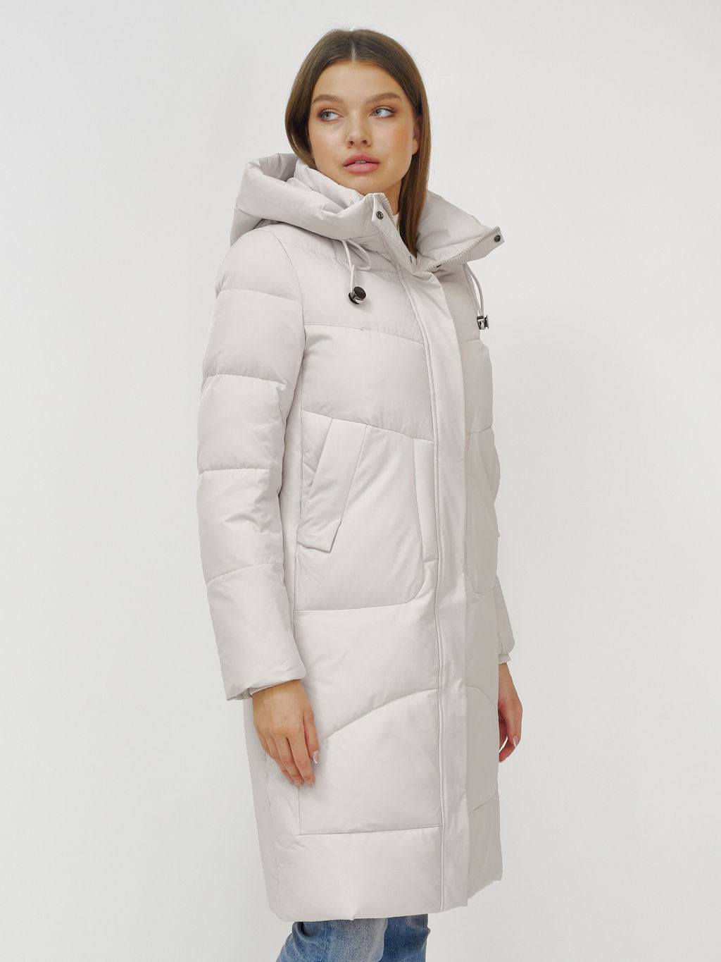 Куртка зимняя с капюшоном удлиненная стеганная бежевого цвета 9650B - Mtforce фото 8