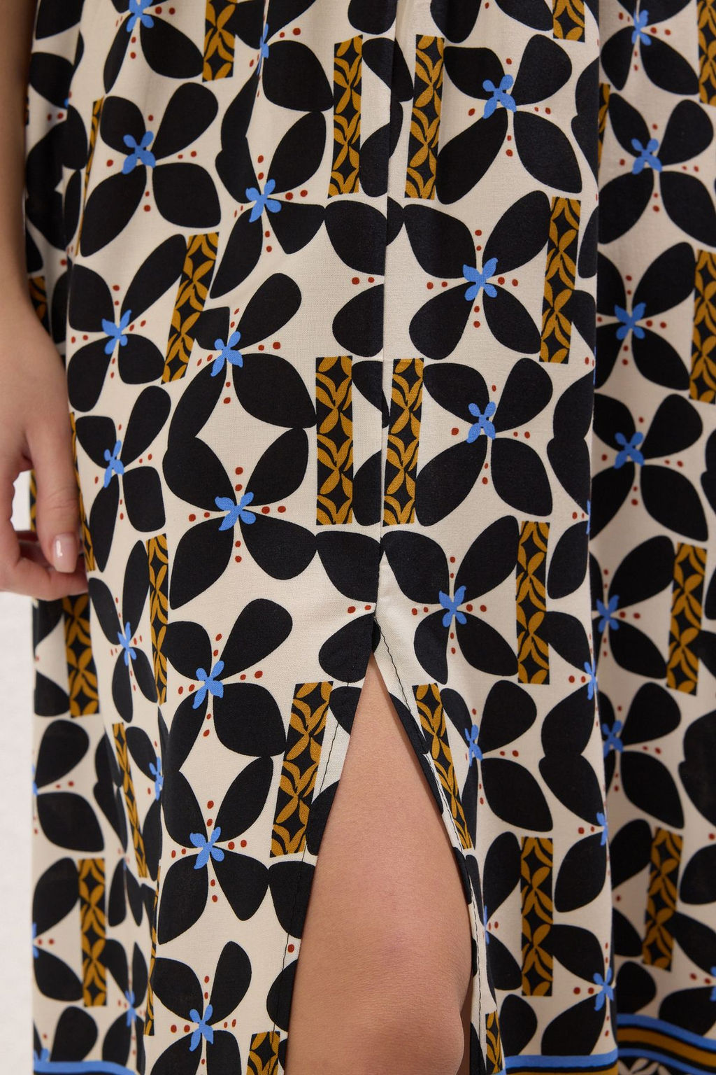 Cok Renkli Etnik Desenli A Kesim Kruvaze Yaka Midi Dokuma Elbise DWOSS24EL00913 - Trendyolmilla фото 3