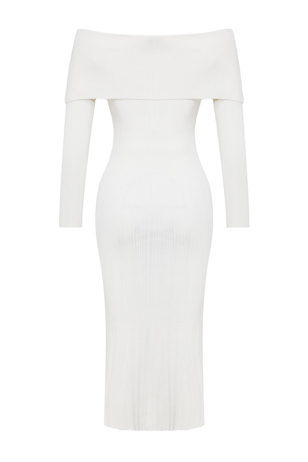 Ekru Midi Triko Basic Carmen Yaka Elbise TWOAW25EL00033