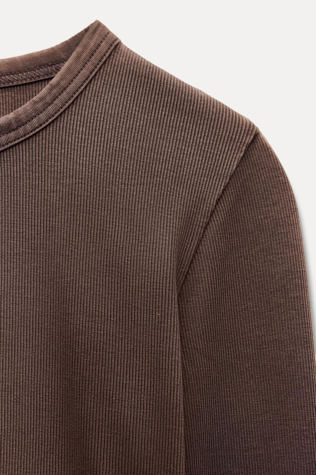 LONG SLEEVE WASHED EFFECT RIBBED T-SHIRT - Zara фото 21