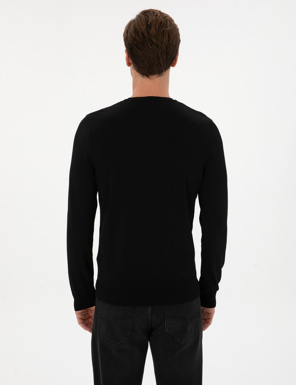 Siyah Slim Fit Bisiklet Yaka Triko Kazak - Cacharel фото 5