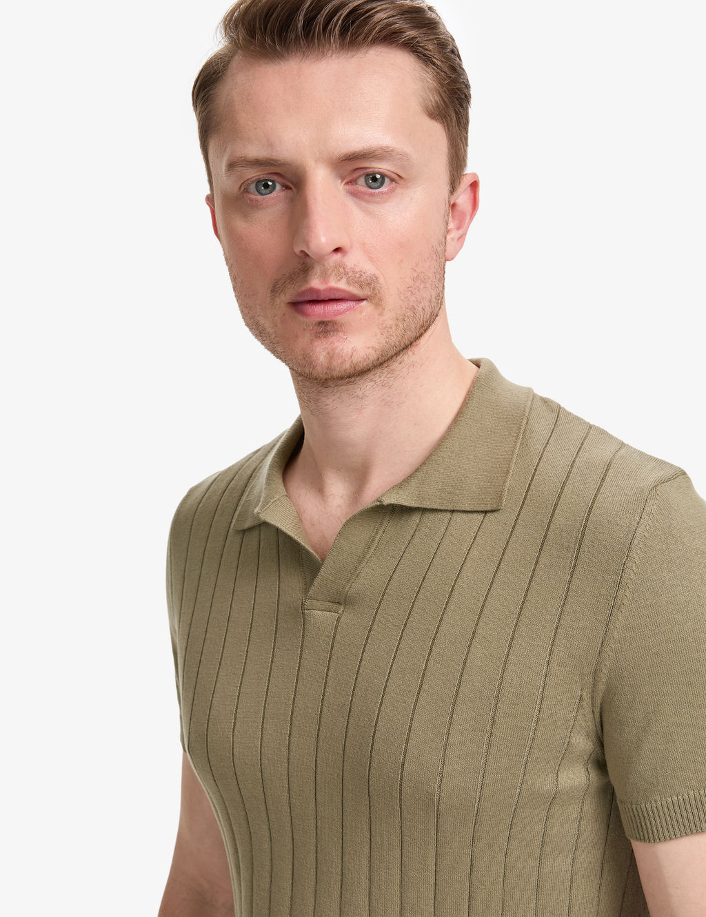 Haki Slim Fit %100 Pamuk Apa_ Yaka Triko Ti__rt