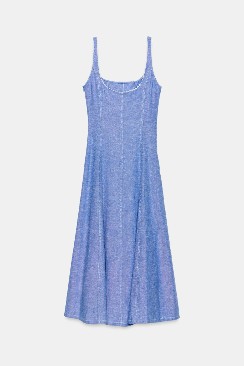 VESTIDO MIDI CON LINO PUNTILLA / Azul claro - Zara фото 7