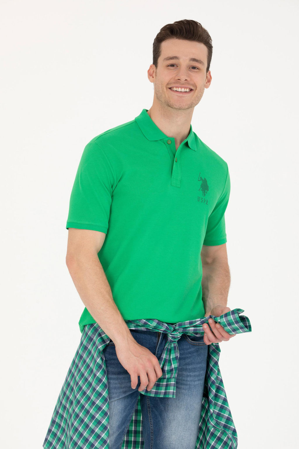 Футболка-поло U.S. Polo Assn Apple Green зеленая хлопок  фото 15