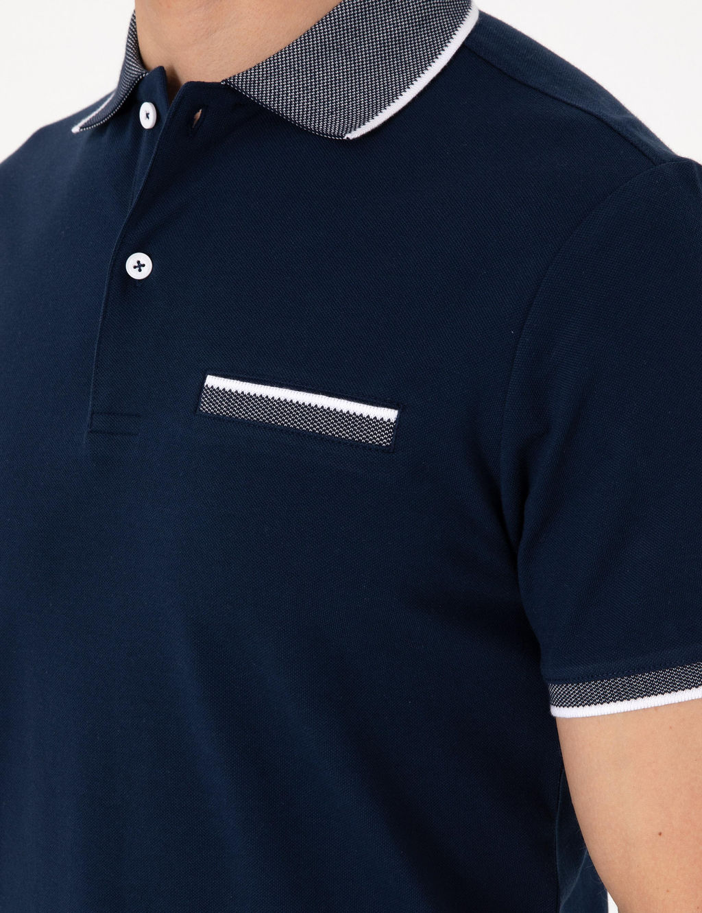 Lacivert Slim Fit %100 Pamuk D__meli Polo Yaka Ti__rt