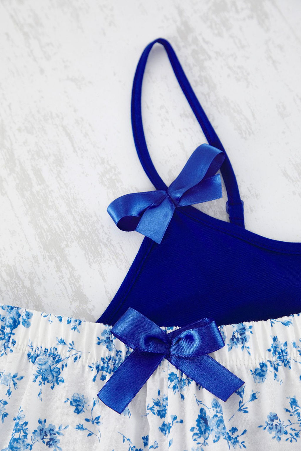 Trendyolmilla Mavi Cicekli Kurdele/Fiyonklu Ip Ask?l? Sortlu Orme Pijama Tak?m? THMSS24PT00320  фото 25