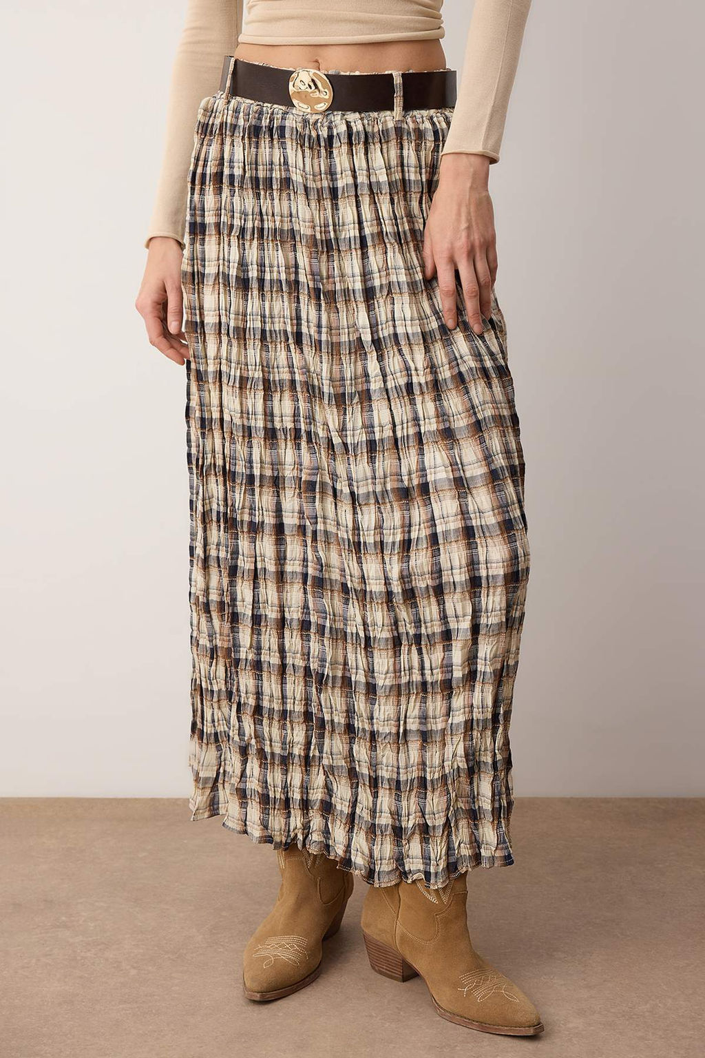 Cok Renkli Ekoseli Kemerli K?r?s?k Dokuma Uzun Maxi Etek TWOAW26ET00174 - Trendyolmilla фото 3