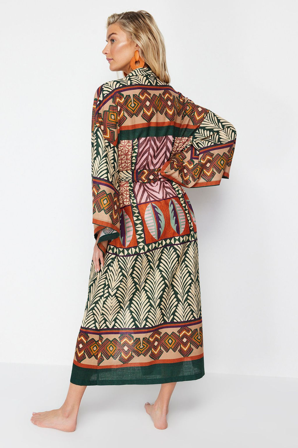 Etnik Desenli Maxi Dokuma Flaml? Pamuk Plaj Kimono&Kaftan TBESS24KM00022 - Trendyolmilla фото 5