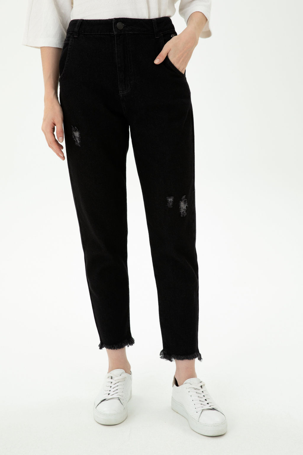 Джинсы Mom High Waist Fit черные из хлопка