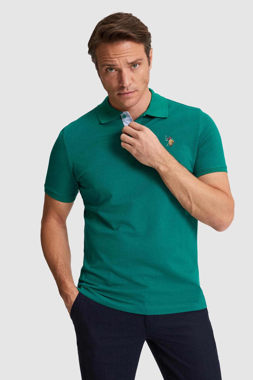 Erkek Koyu Ye_il Regular Fit Polo Yaka Basic Ti__rt