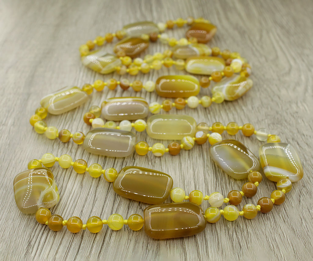 Агат желтый (Бразилия), плоские прямоугольные бусины 18x25мм, бусы "Гармония" длиной 116см
