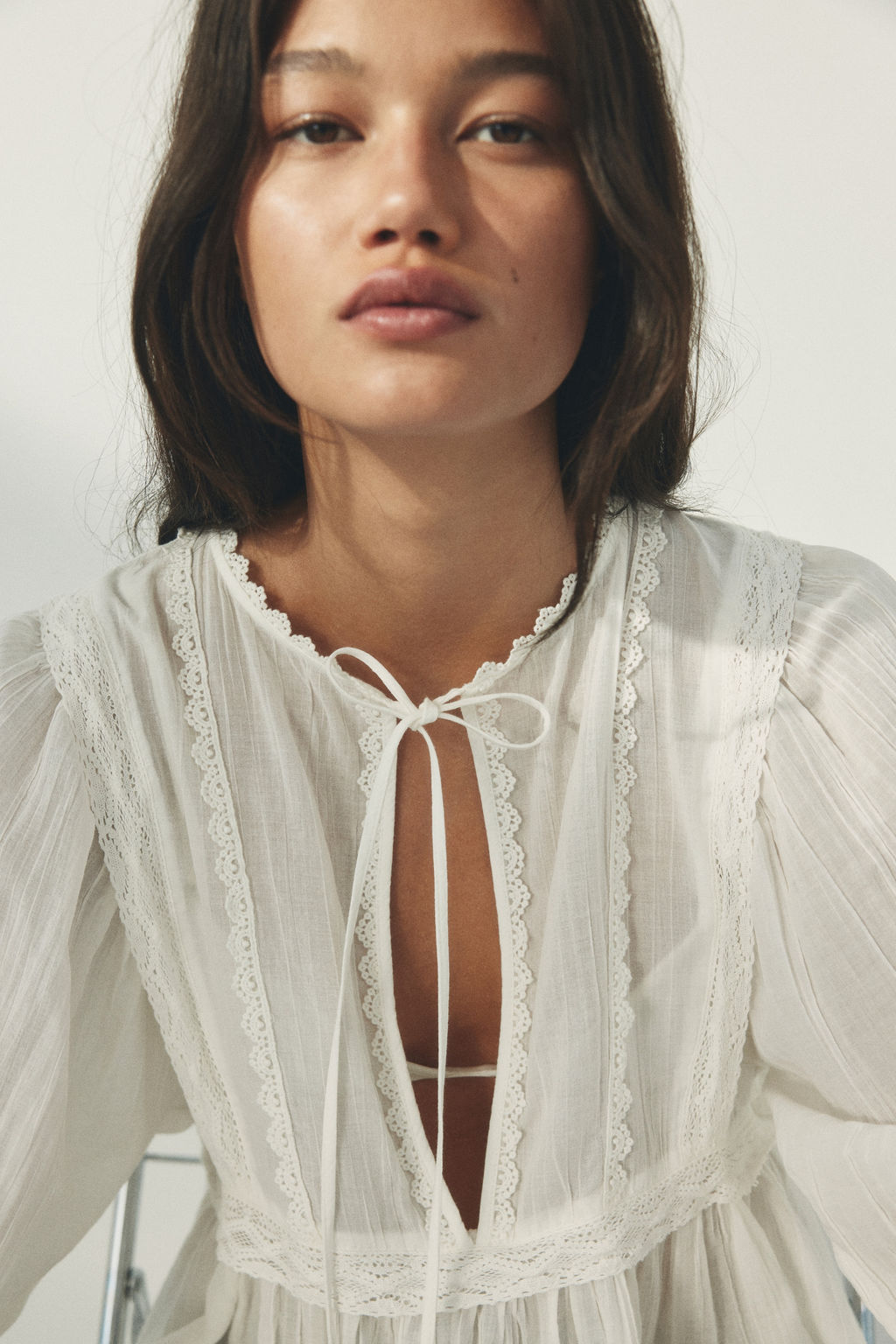 Blusa de algod?n con ribete de encaje - H&m фото 8