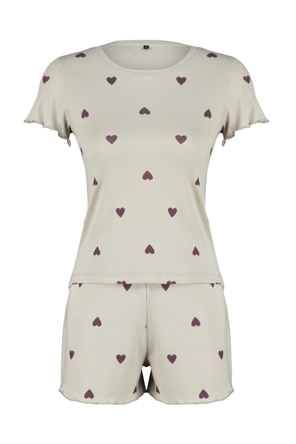 Trendyolmilla Gri Melanj Kalpli Slogan Bask?l? Lastikli Fitilli Sortlu Orme Pijama Tak?m? THMSS24PT00220  фото 20