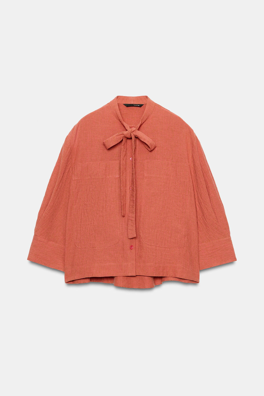 CAMISA LAZADA CON LINO ZW COLLECTION / Naranja quemado - Zara фото 5
