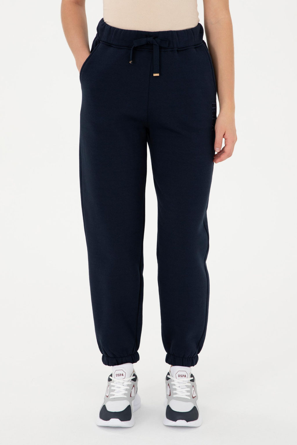 Штаны спортивные U.S. Polo Assn женские темно-синие хлопок с полиэстером  фото 2