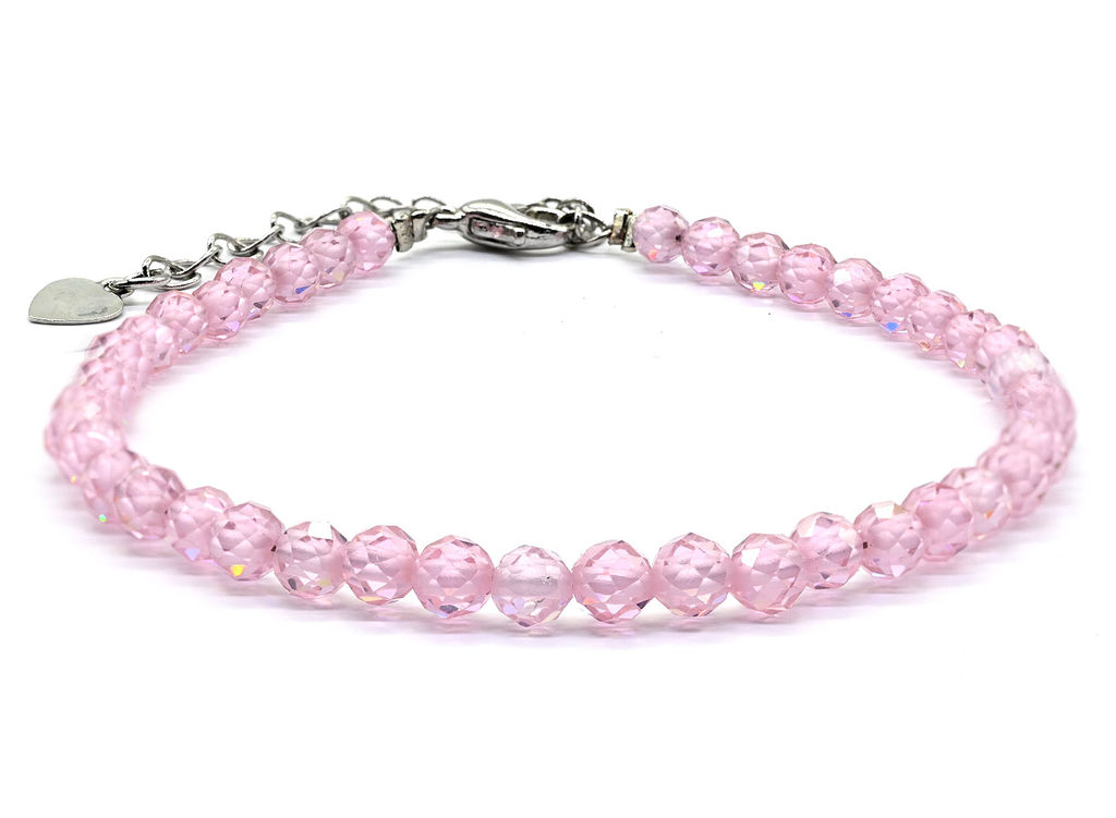 Браслет из фианитов шарик граненый 4мм цвет розовый, 17см