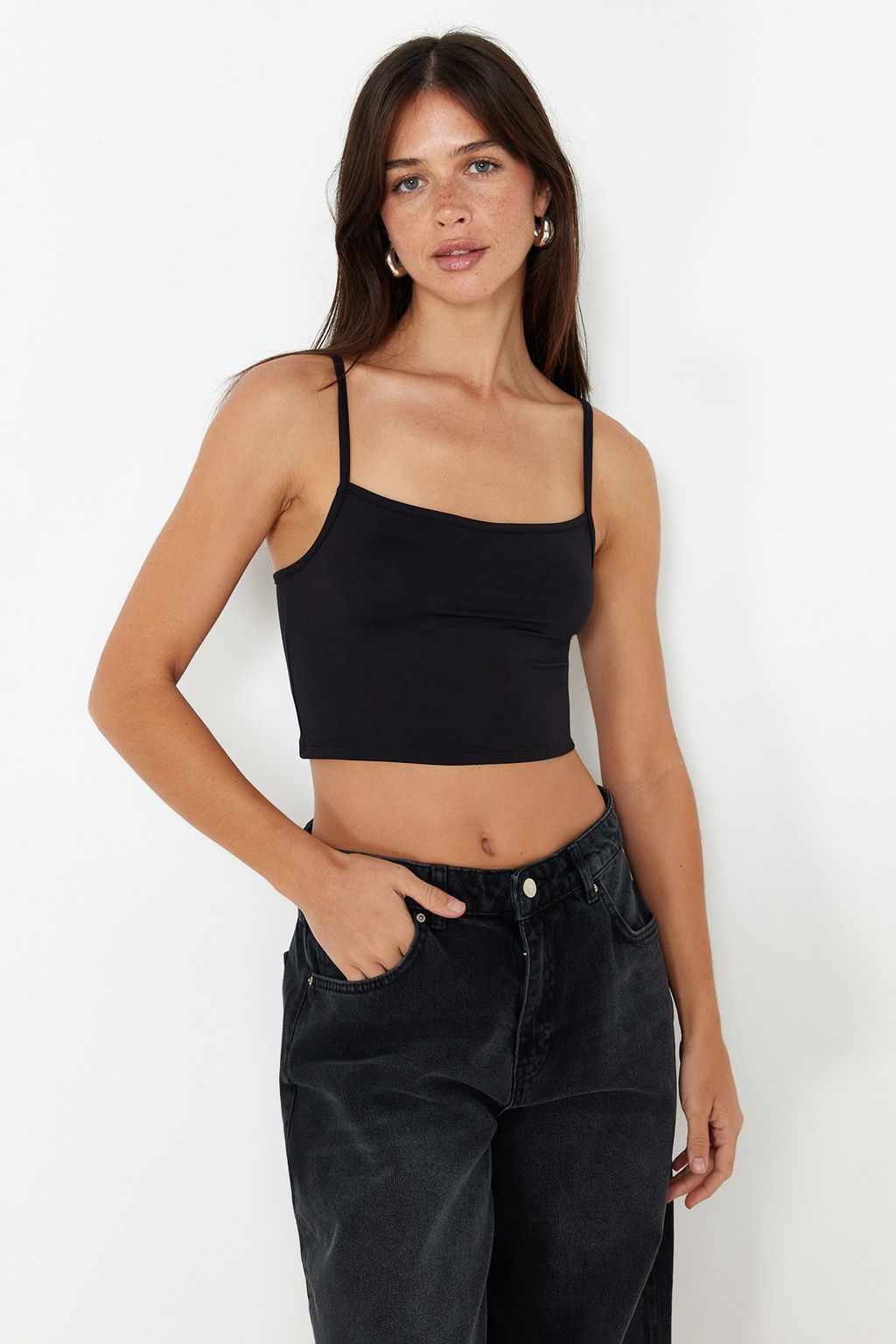 Siyah-Vizon 2li Paket Poliamid Icerikli Ask?l? Crop Fitted Esnek Orme Atlet TWOSS24AL00053