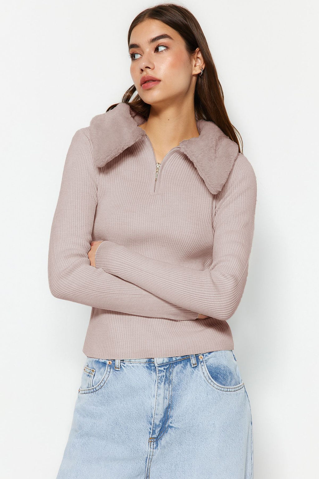 Pudra Polo Yaka Suni Kurk Detayl? Triko Kazak TWOAW24KZ00204 - Trendyolmilla фото 2