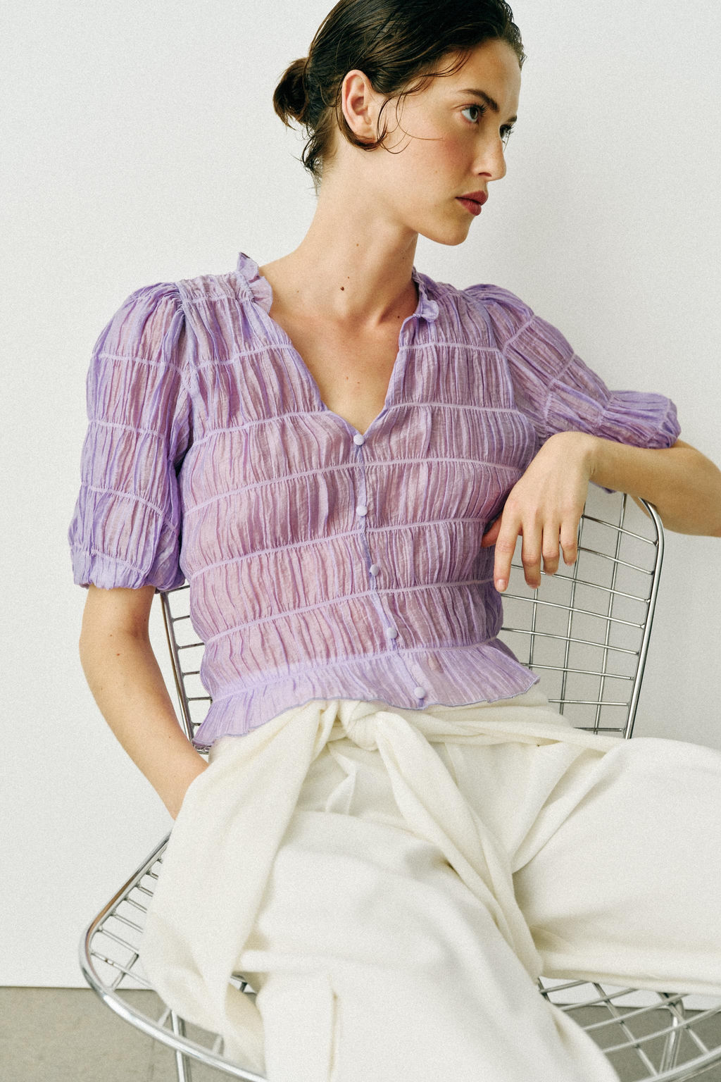 BLUSA NIDO DE ABEJA / Lila claro - Zara фото 3
