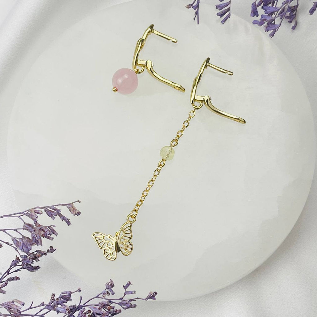 Серьги из Розового кварца и Пренита