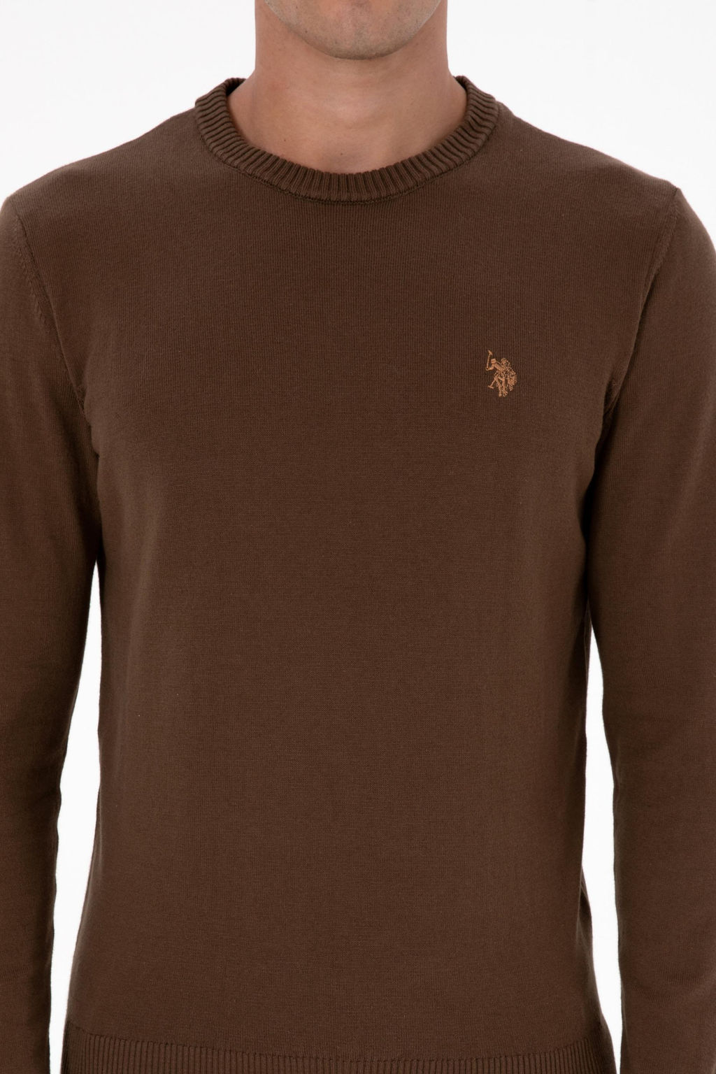 Erkek Slim Fit Bisiklet Yaka Kahverengi Basic Kazak - U.s. polo assn фото 6