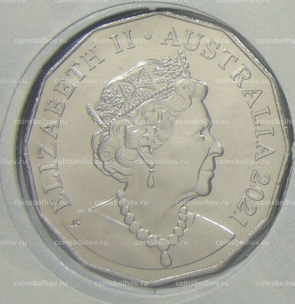 Монета 50 центов 2021 года Австралия  Рождественские украшения (в конверте с маркой)