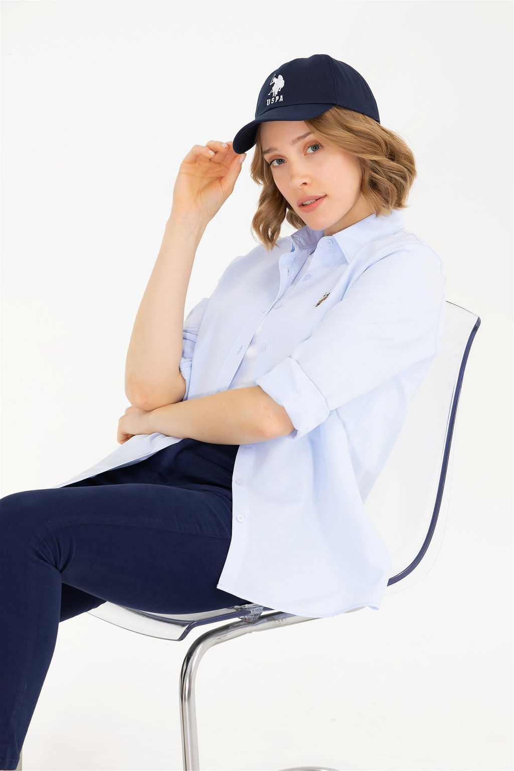 Женская голубая базовая рубашка с длинным рукавом - U.s. polo assn фото 2