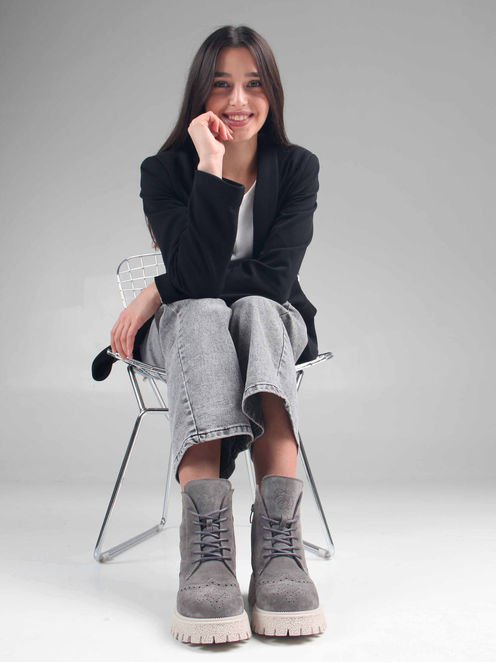 Ботинки 338.1541be. серый замок замша/Байка