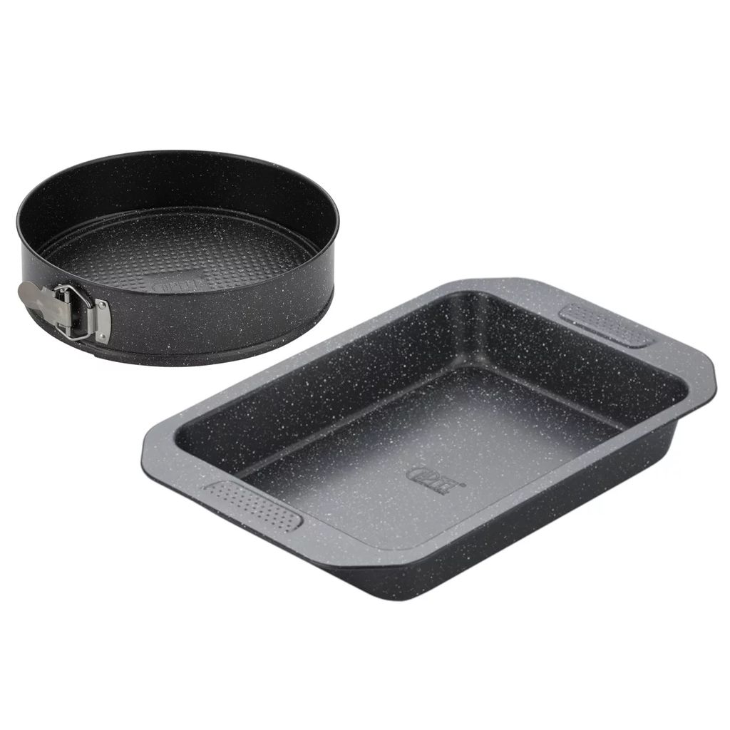 50741 GIPFEL Набор из 2 форм для выпечки MARBLE BLACK c антипригарным покрытием: круглая разъемная 24смx6,5см, толщина 0,4мм; прямоугольная 39,5х28х5см, толщина 0,5мм. Материал: углеродистая сталь, цв  фото 2