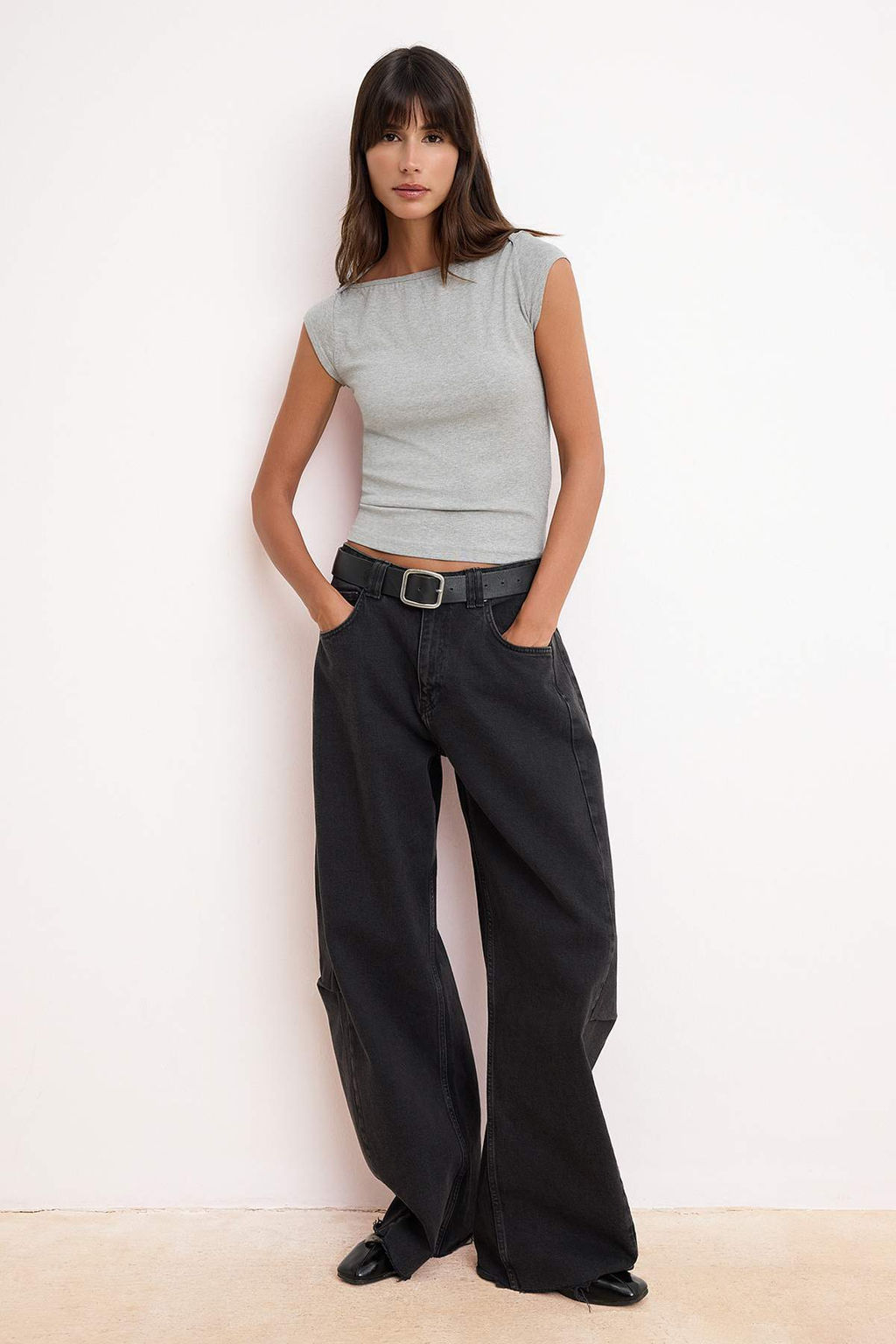 Gri Melanj Fitted/Vucuda Oturan Kay?k Yaka K?sa Kollu Yumusak Orme Bluz TWOSS26BZ00518 - Trendyolmilla фото 2