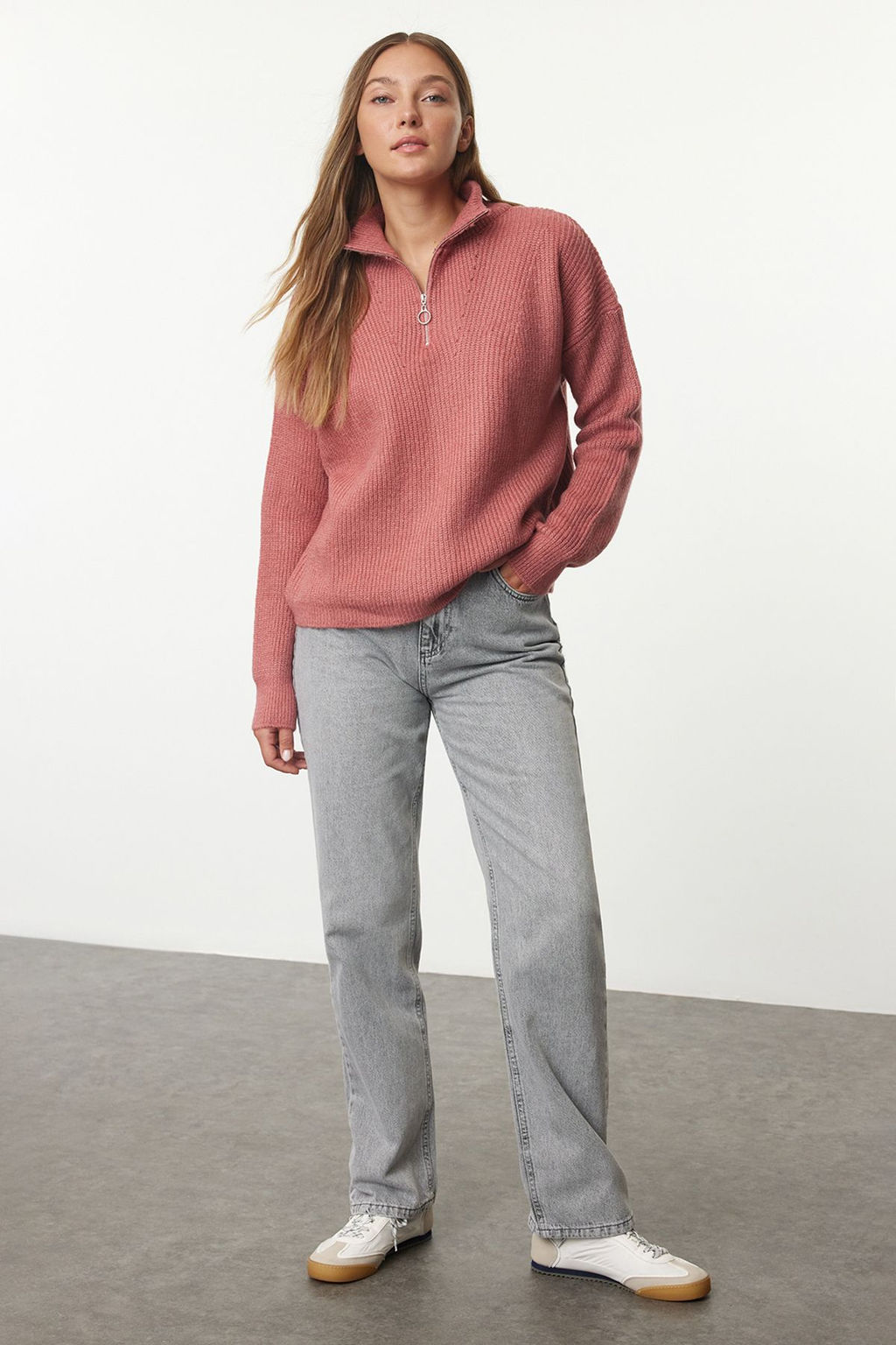 Antrasit Couple Yumusak Dokulu Fermuarl? Triko Kazak TWOAW20XS0009 - Trendyolmilla фото 11