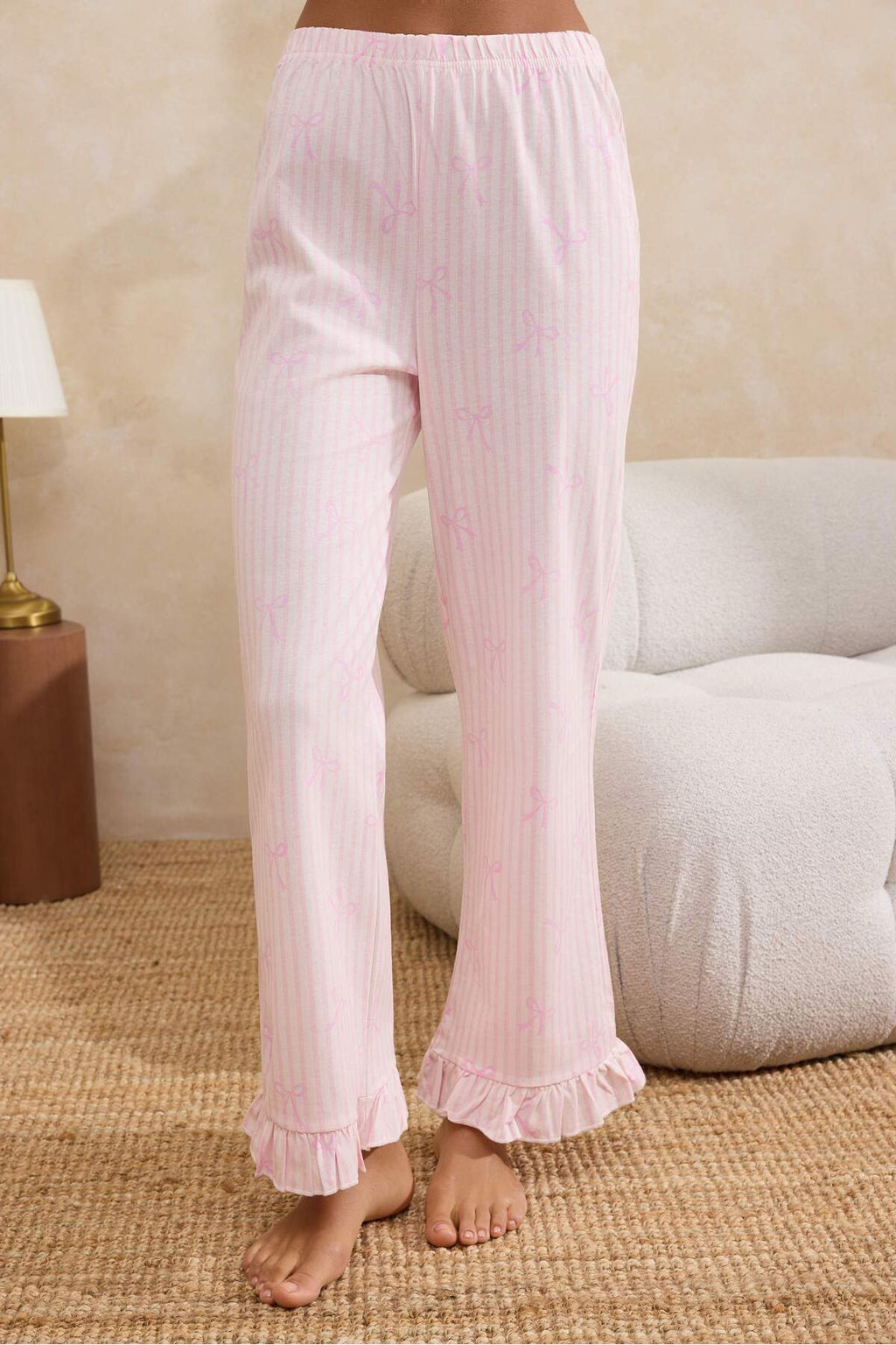 Pembe %100 Pamuklu Cizgili ve Kurdeleli F?rf?rl? Orme Pijama Tak?m? THMSS26PT00013 - Trendyolmilla фото 3